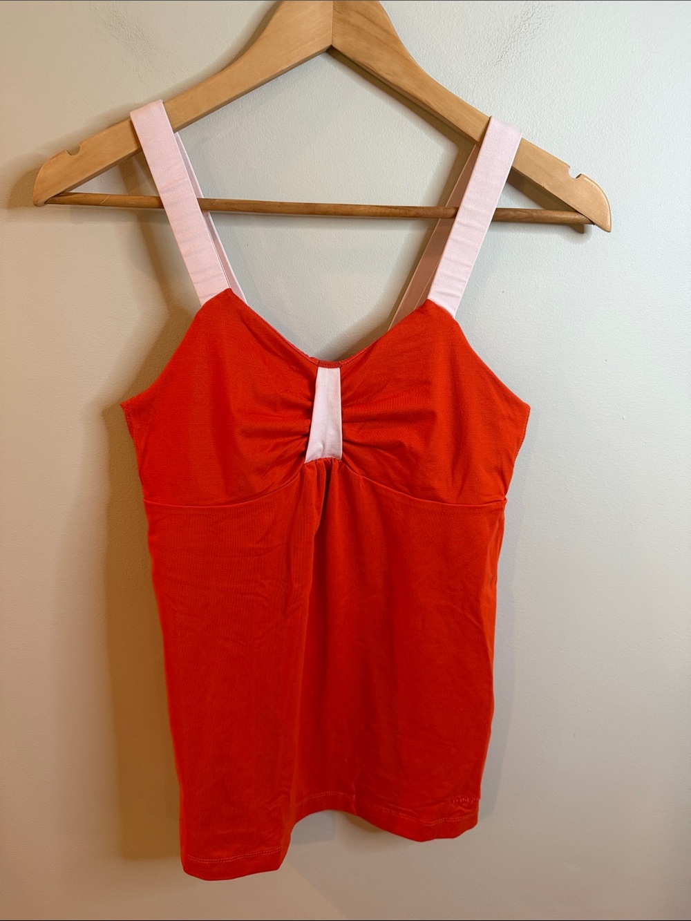 Patagonia Red Camisole with Pale Pink Straps and Center Tab
